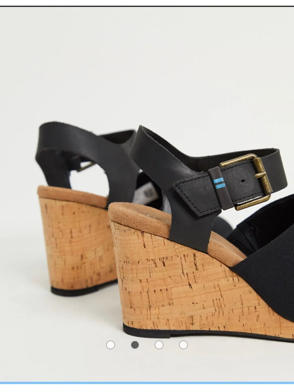Toms Black Canvas Open-Toe Wedge Sandals with Ankle Buckle